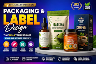 design label, pouch, or box packaging for product and branding