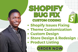 do shopify bug fix, custom coding, theme customization, liquid, shopify website