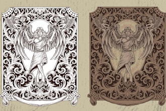 draw vintage ornament illustration in engraving style