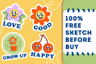 design cute kawaii character for sticker, logo, etc