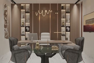 do office interior design for reception, lounge, workspace and conference room