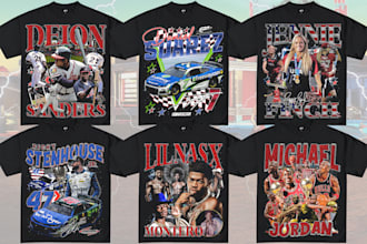 design a eye catching bootleg vintage graphic tee in 24 hours