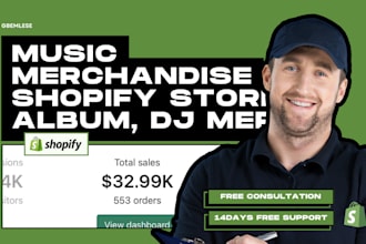 design music merchandise shopify store for album presales, dj merch, dance music