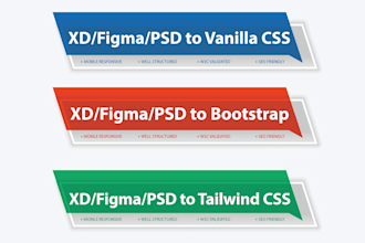 convert figma, xd, PSD to HTML, CSS, bootstrap and tailwindcss