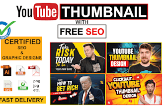 design youtube thumbnail with image title and description keywords SEO