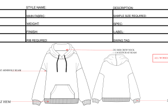 create clothing and fashion tech packs and flat sketches