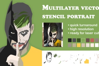 create multilayer colorful stencil portrait for spay paints or laser cut