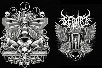 draw detailed dark art and heavy metal horror illustration