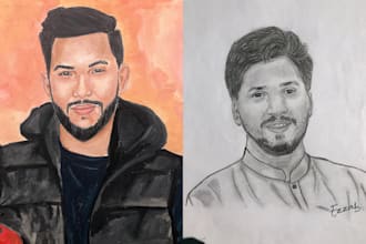 pencil sketch, oil paint, portrait pic, nature paint, and animal paint