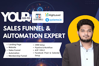 design clickfunnels, gohighlevel sales funnel, landing page, workflow, systemeio