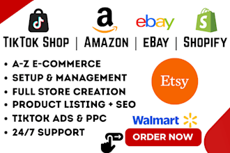 setup and manage tiktok shop, amazon, ebay, shopify, etsy stores and amazon PPC