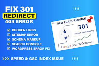 fix 301 redirect, 404 error, broken links, and xml sitemap