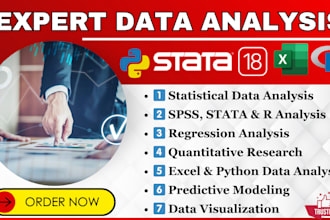 do statistical data analysis using spss, stata, rstudio, excel and python