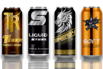 design premium energy drink, beer, soda can, juice label