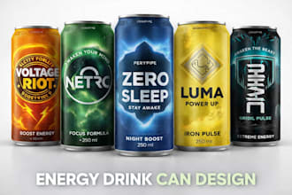 create a energy drink, can, beer, soda, juice label design