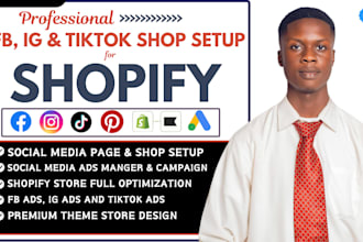 setup and optimize tiktok shopify dropshipping, facebook shop and instagram shop