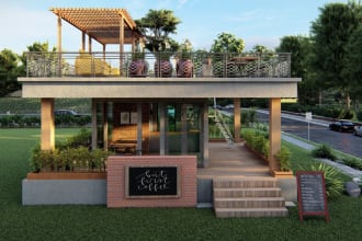 design shipping container homes, cafes, restaurant in 3d