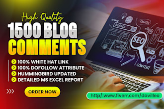 make 1500 blog comments dofollow backlinks with high da pa