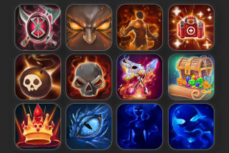 draw rpg game icons, skills, magic abilities, spells, UI