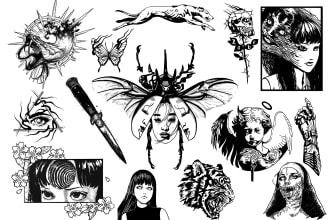 do unique blackwork, patchwork, and fine lines custom tattoo