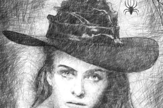 draw your sketch portrait in halloween witch hat