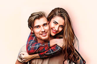 make couple portrait illustrations for your friend, family portrait from photo