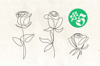 draw one line art vector illustration of plants and flowers