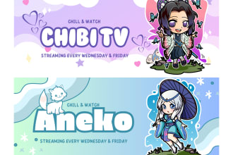 custom cute chibi banner design for twitch, discord, youtube