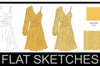 create fashion flat sketches and add colors with patterns