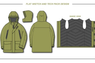 do flat sketch and tech pack design