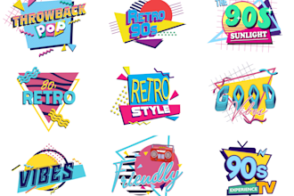 design 70s 80s 90s typography pop style logo design