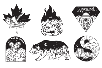 create black and white tattoo linework design and badge logo
