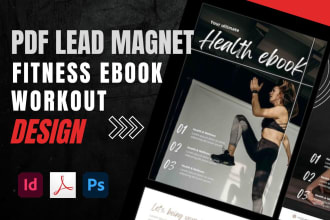 design health and fitness ebook, branded workout plan, gym canva lead magnets