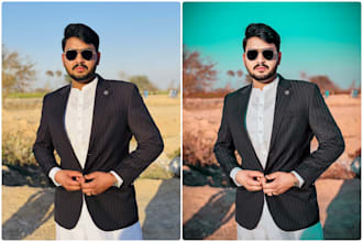 do premium photoshop color grading and skin smoothing