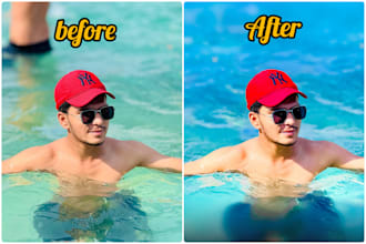 do premium photoshop color grading and skin smoothing
