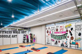 design fitness center wall, home, office wall art, murals