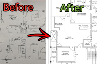 do cad designs for floor plans,sections, elevations  and 2d layouts in autocad