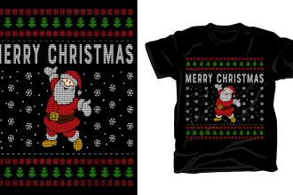 create both ugly merry christmas sweater and t shirt design