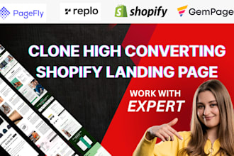 clone shopify landing page design with pagefly, replo, gempages