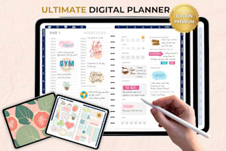 design responsive hyperlinked planner, setup etsy shop, digital products planner