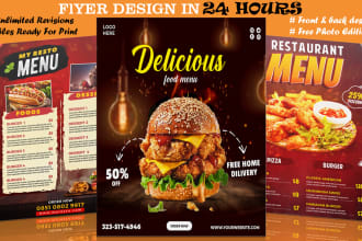 design food menu, restaurant menu, food flyer in 24 hours