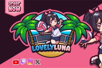 design logo, mascot in chibi, cute, aime style
