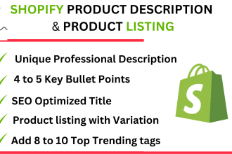 do shopify product listing, shopify description, product upload