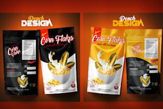 do product packaging label design, pouch and box design