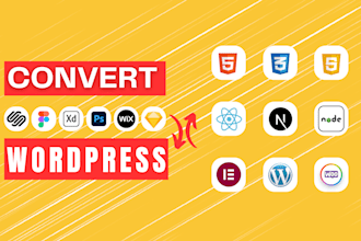 convert wix, sketch, PSD, HTML, xd, figma to wordpress using elementor pro