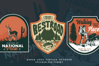 do badge logo vintage outdoor and tshirt in hand drawn style