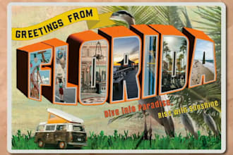design retro vintage postcards, greeting cards, or direct mail eddm