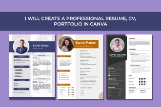 create a professional resume, CV, portfolio in canva