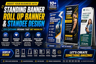 design standing banner, roll up banner and yard signs
