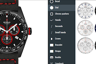 do 2d 3d product  configurator watches,  golden watch, diamond watch on kickflip